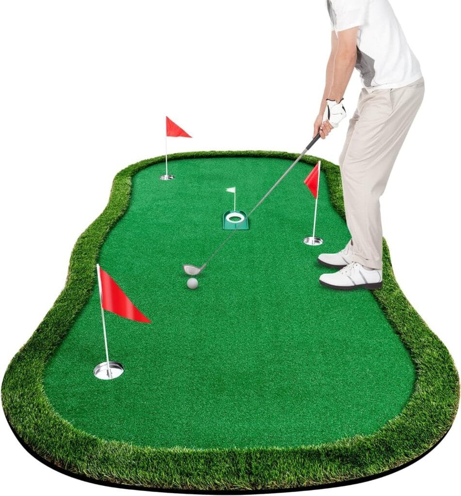 Golf Putting Green, 5x10ft Professional Training Mat Golf Practice Putting Mat for Indoor Outdoor with 3 Flags 1 Movable Golf Cup 2 Slope Pad