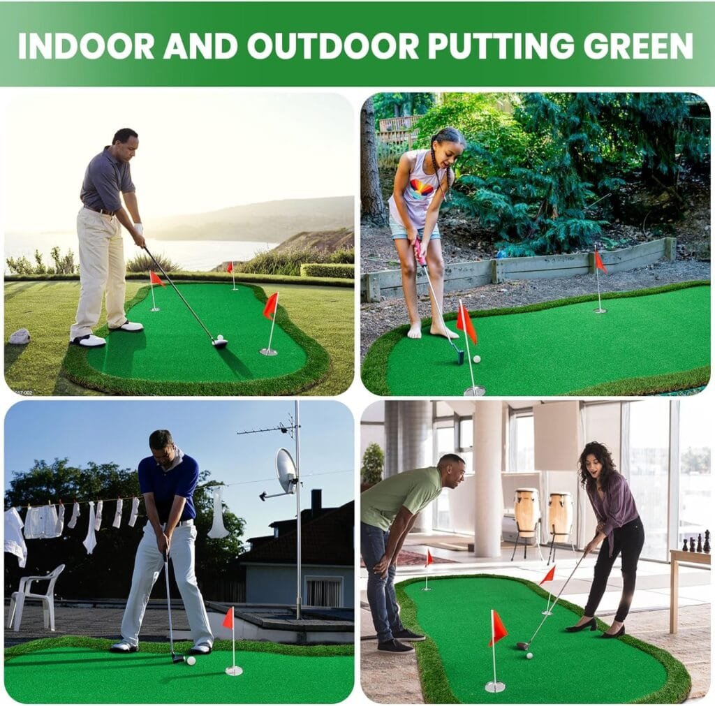 Golf Putting Green, 5x10ft Professional Training Mat Golf Practice Putting Mat for Indoor Outdoor with 3 Flags 1 Movable Golf Cup 2 Slope Pad