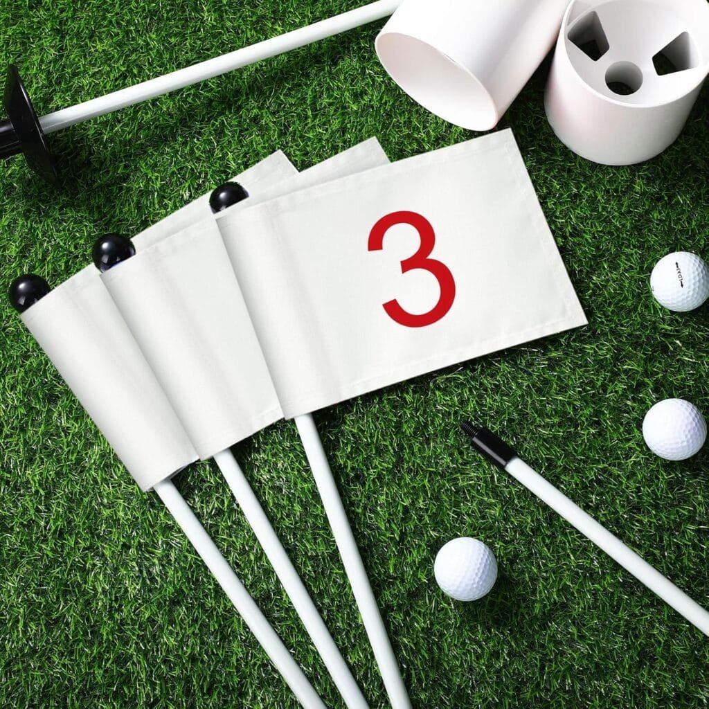Hungdao 3 Set Golf Flagsticks Flags with Cups Practice Putting Green Flag Golf Pole Pin Flagpole Golf Hole Cup Nylon Golf Flags Portable Mini Golf Flag Sticks 2 Section for Yard Golf Course (Mixed)