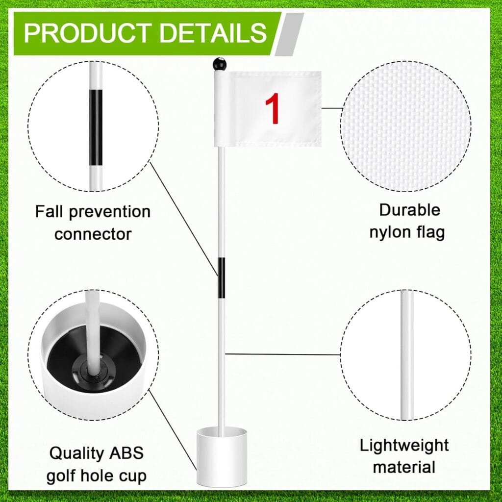 Hungdao 3 Set Golf Flagsticks Flags with Cups Practice Putting Green Flag Golf Pole Pin Flagpole Golf Hole Cup Nylon Golf Flags Portable Mini Golf Flag Sticks 2 Section for Yard Golf Course (Mixed)