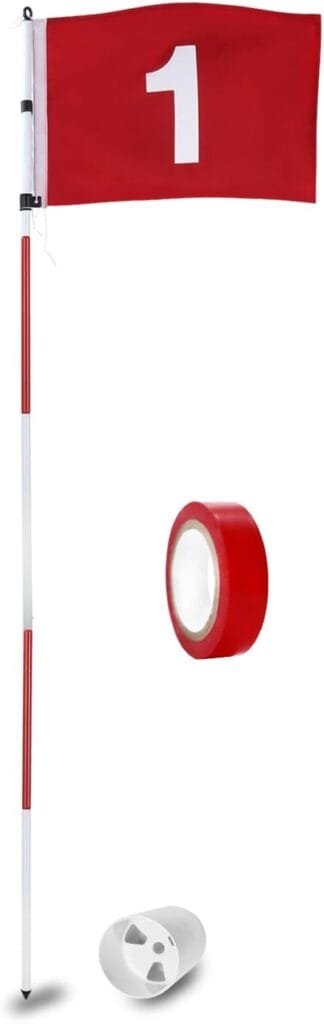 KINGTOP Golf Flagstick 6ft, Portable Five-Section Design for Backyard Practice Putting Green, Driving Range Golf Pin Flag Hole Cup Set, Gift Idea