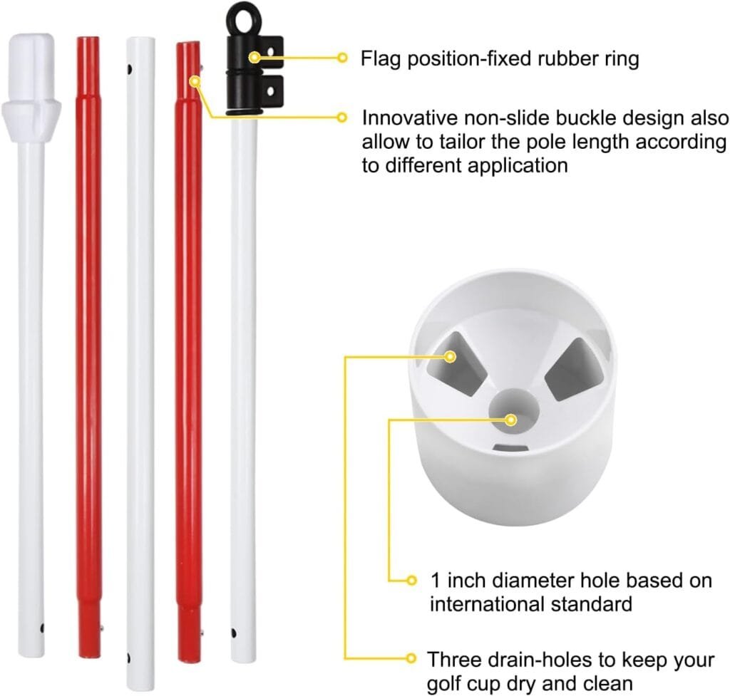 KINGTOP Golf Flagstick 6ft, Portable Five-Section Design for Backyard Practice Putting Green, Driving Range Golf Pin Flag Hole Cup Set, Gift Idea