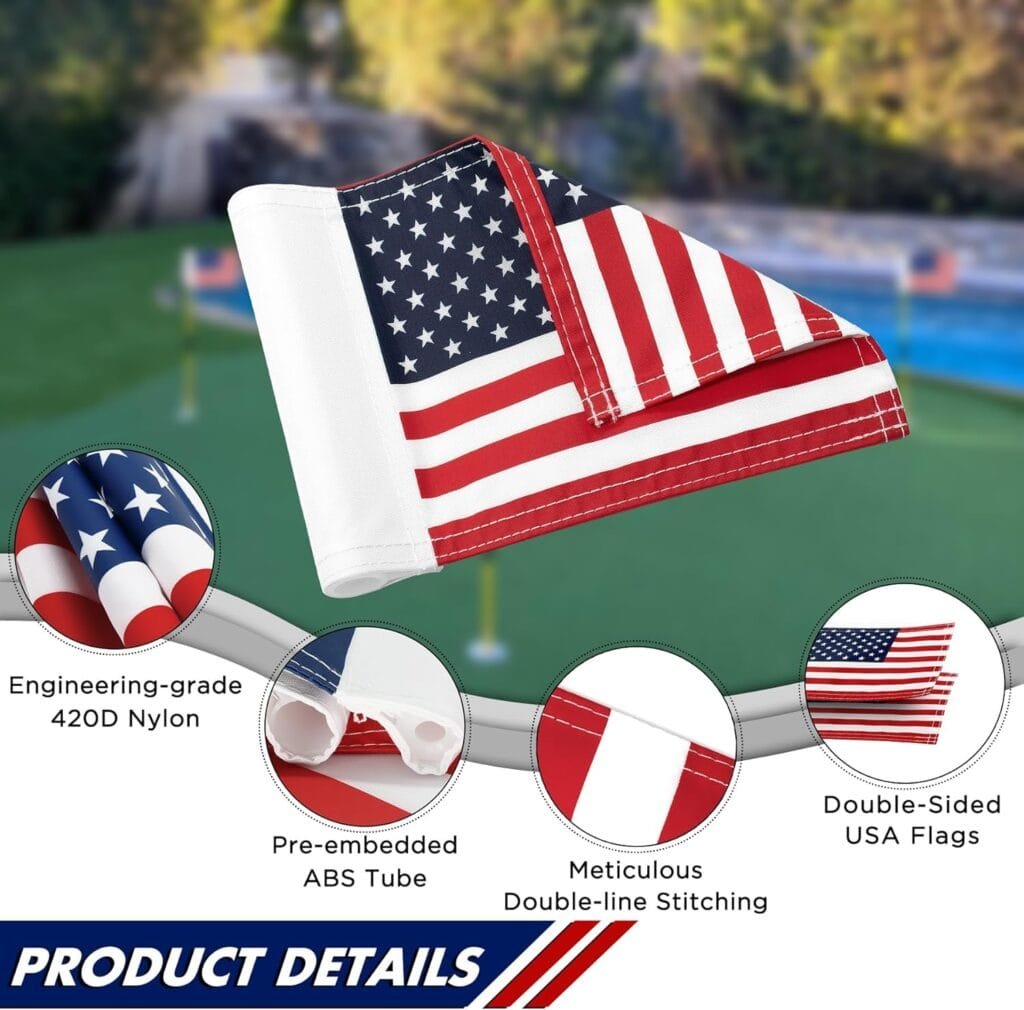 KINGTOP Golf Flagstick Mini, Practice Putting Green Flags for Yard, All 3 Feet, Golf Pin Flag Hole Cup Combo Kit, Fiberglass Portable 2-Section Design, Double-Side American Flag