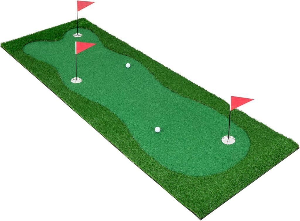 Tangkula 10 FT Golf Putting Green, Large Professional Golf Training Mat with Realistic Artificial Grass Turf, 3 Holes, 3 Flags and Cups for Indoor Outdoor Putting Practice