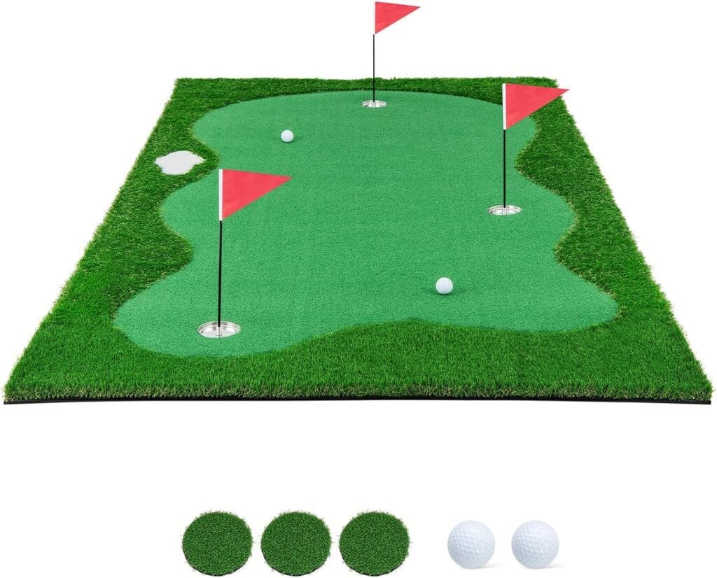 Tangkula 10 FT Golf Putting Green, Large Professional Golf Training Mat with Realistic Artificial Grass Turf, 3 Holes, 3 Flags and Cups for Indoor Outdoor Putting Practice